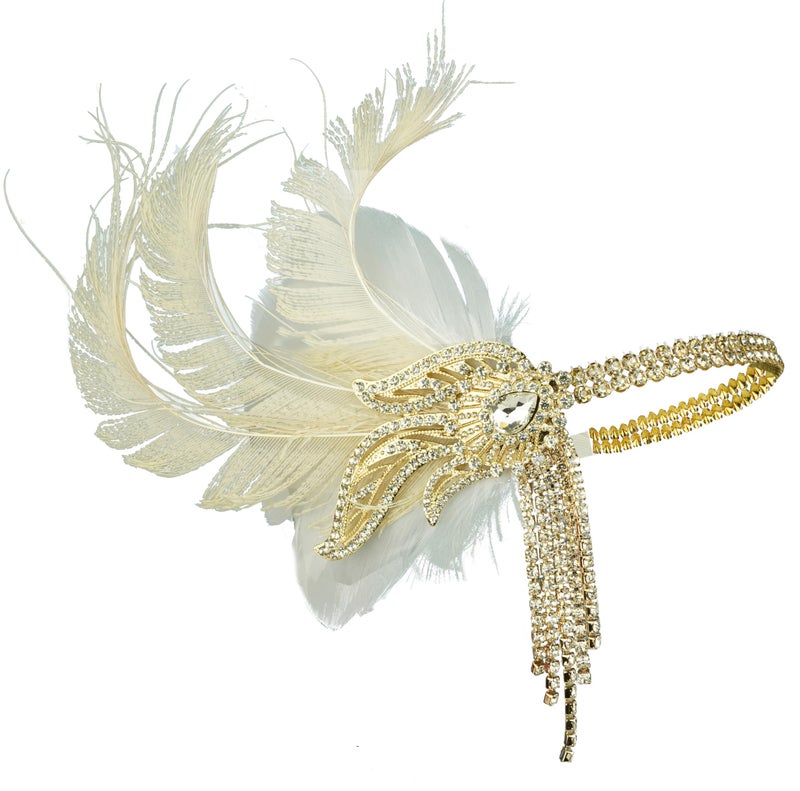 Cizoe 1920s Gatsby Accessories Set for Women Flapper Headband 20s Headpiece Necklace Gloves(ab4) - Image 2
